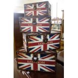 A set of four graduated Union Jack print boxes