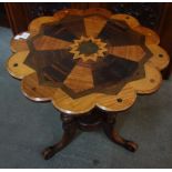 A 19th Century continental specimen wood table top on associated base