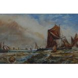 George Stainton (1838-1900), coastal landscape with ships, watercolour, framed