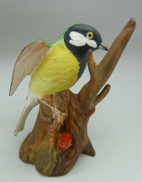 A Staffordshire model bird, no. 281, Great Tit, J. Bromley, height 12cm