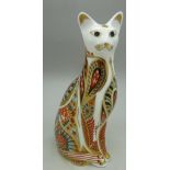 A Royal Crown Derby Siamese Cat paperweight with gold stopper