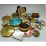 A collection of pill boxes and compacts including Stratton