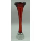 A Scandanavian Aseda Glasbruk bone shaped ruby glass vase, height 23.5cm