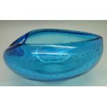 A Whitefriars blue glass dish, height 7cm