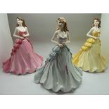 Three Coalport figures Ruby, Golden and Silver Anniversary, boxed