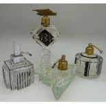 Four Art Deco perfume bottles, green glass perfume a/f