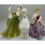 A Royal Worcester figure by F. Doughty, First Dance, 3629, a Royal Doulton figure, Simone, HN2378
