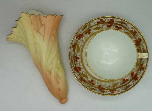 A Worcester Locke & Co. wall pocket and a late 19th Century cup and saucer, three small chips to - Image 2 of 3