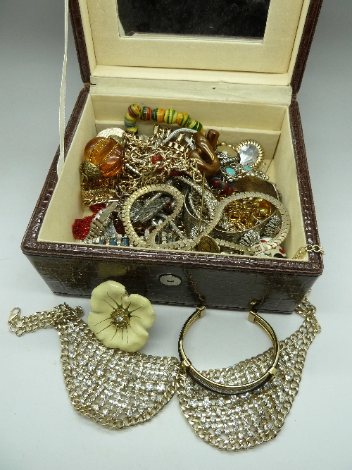 A collection of costume jewellery and a jewellery box, total weight 1.76kg