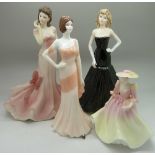 Four Coalport figures, Margaret, Sweet Surprise, Debutante May Ball and Selina, boxed