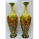 A pair of Royal Doulton Faience vases, one a/f, marked 139KBS, height 38.5cm