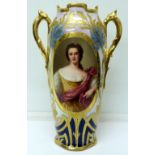 A Royal Vienna vase, with hand painted decoration by Wagner, portrait of Henrietta de Bourbon,