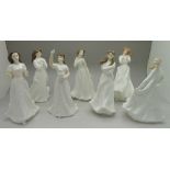 Seven Royal Doulton figures from the Sentiments Collection; Happy Christmas, Happy Anniversary,