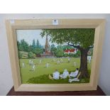 Bill Kirby (b. 1934), Village Cricket at Wombourne, Sheffield, oil on board, framed