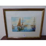 Edward Galea, Valetta Harbour, Malta, watercolour, framed