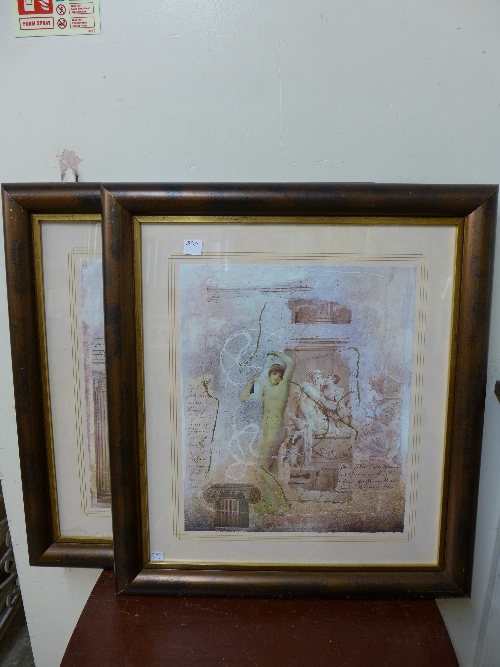 A pair of classical Roman style prints, framed