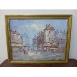 A Paris street scene, oil on board, framed