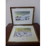 M. Hutchings, pair of winter landscapes, watercolour, framed