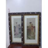 A pair of Pre-Raphaelite style prints of ladies, framed