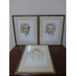 S. Wood, three portraits of children, watercolour, framed