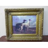 A print of two greyhounds, framed