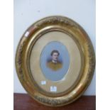 A 19th Century M.W. Clayton overpainted print, oval portrait of John Turney, Leather Manufacturer,