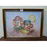 A portrait of two clowns, oil on canvas, framed