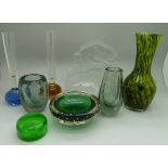 Glassware including Whitefriars and a green Lindshammar glass paperweight, etc.