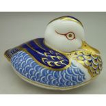 A Royal Crown Derby paperweight, Duck with silver stopper