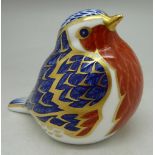 A Royal Crown Derby paperweight, Robin, with gold stopper