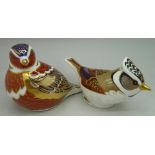 Two Royal Crown Derby paperweights, with gold stoppers, Chaffinch and Crested Tit