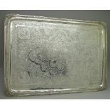 A Persian white metal tray, length 34cm