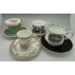 A 19th Century cup and saucer, a Rosina Old Curiosity Shop cup and saucer and two other cups and