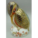 A Royal Crown Derby paperweight, Kingfisher with gold stopper