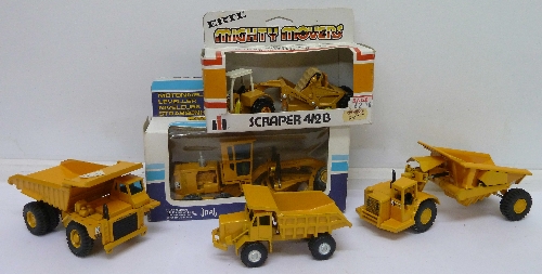 Five die-cast vehicles including Ertl and Joal