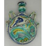 A mid 19th Century Spanish Faience pilgrim's flask, decorated with birds