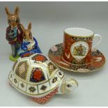 A Royal Doulton Bunnykins figure, Family Photograph, a Royal Crown Derby paperweight, turtle and a