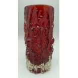A 1960's Whitefriars ruby red bark vase, pattern 9689, designed by Geoffrey Baxter,