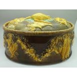 A majolica game dish with lid, lid a/f,