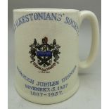 An Old Ilkestonian's Society Borough Jubilee Dinner mug, November 3,