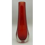 A Whitefriars ruby red oval teardrop vase, designed by Geoffrey Baxter, height 20.