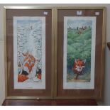 A pair of Bob Farndon signed limited edition fox hunting prints, Hot Pursuit and Cold Scent,