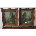 * Rogers, pair of continental landscapes, oil on tin,