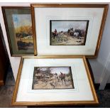 A pair of fox hunting scene prints and another,