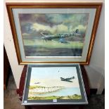 A Battle of Britain print and a watercolour