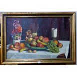 A still life of fruit, oil on canvas, indistinctly signed,