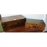 A Victorian walnut and brass writing slope and a Victorian tortoiseshell veneered box