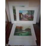 Seven landscape prints, signed in pencil lower right,