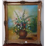 A still life of flowers in a vase, oil on canvas,