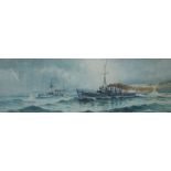 Austin Smith, landscape with battleships, watercolour, dated 1920,